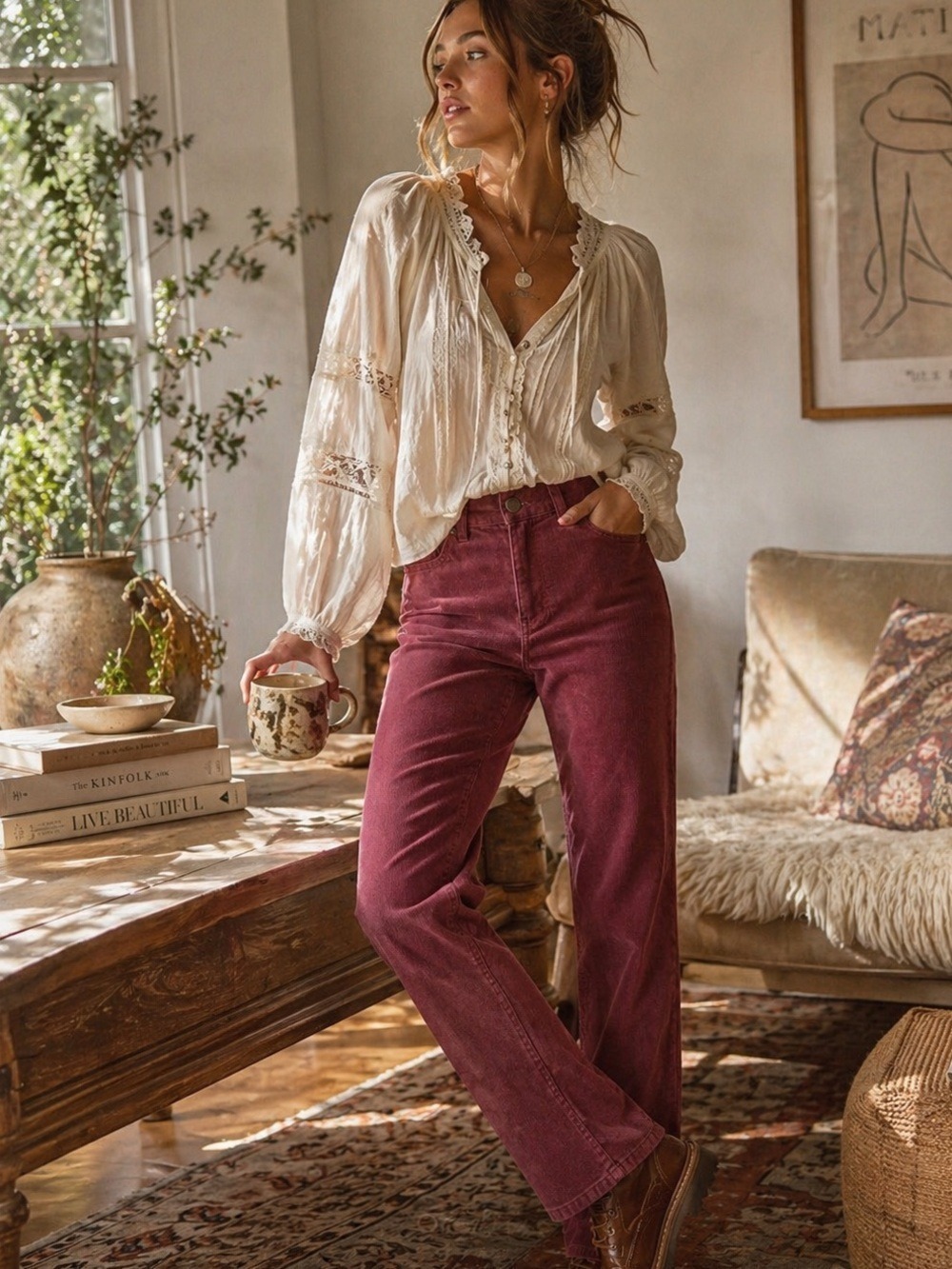Lands’ End Berry Corduroy Pants • Fit 1 • Classic Straight • Size 2